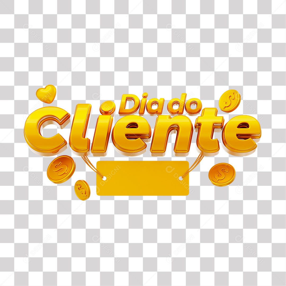 Dia Do Cliente Texto 3D Dourado para Composição PNG Transparente