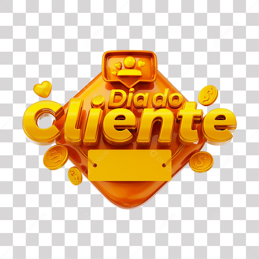 Dia Do Cliente Selo 3D Dourado e Laranjado para Composição PNG Transparente