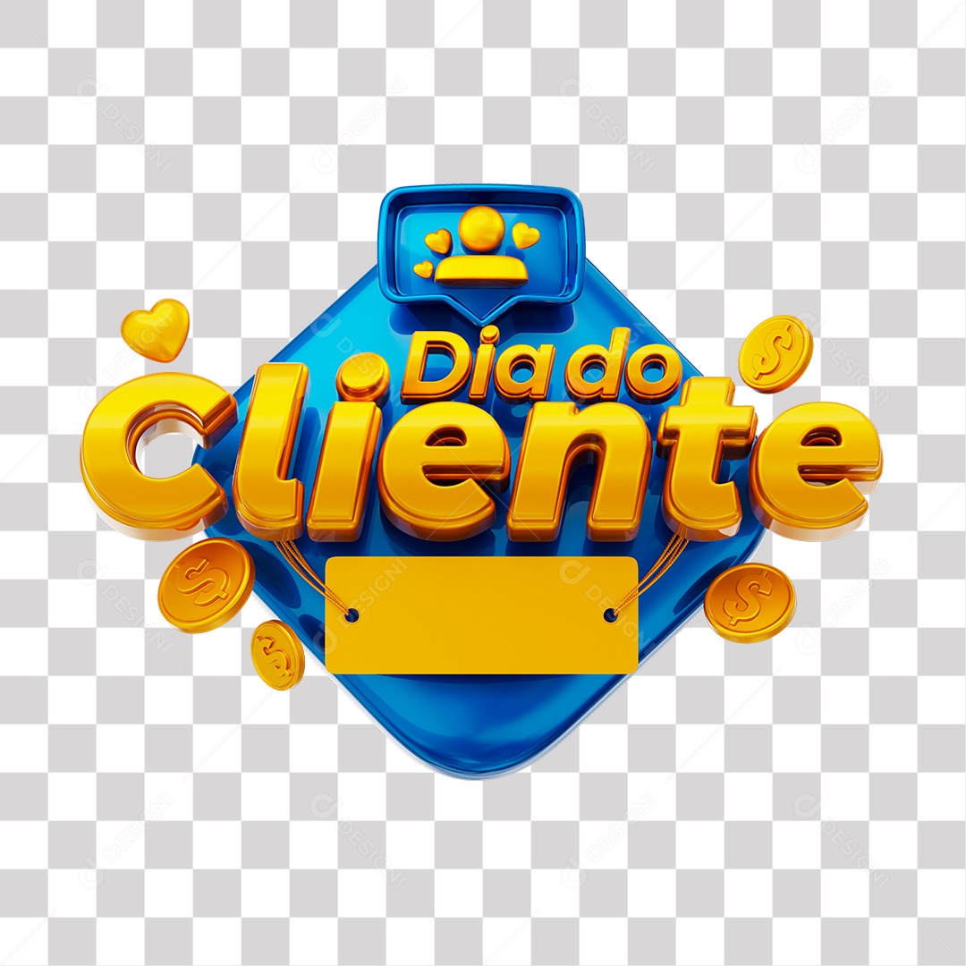 Dia Do Cliente Selo 3D Dourado e Azul para Composição PNG Transparente