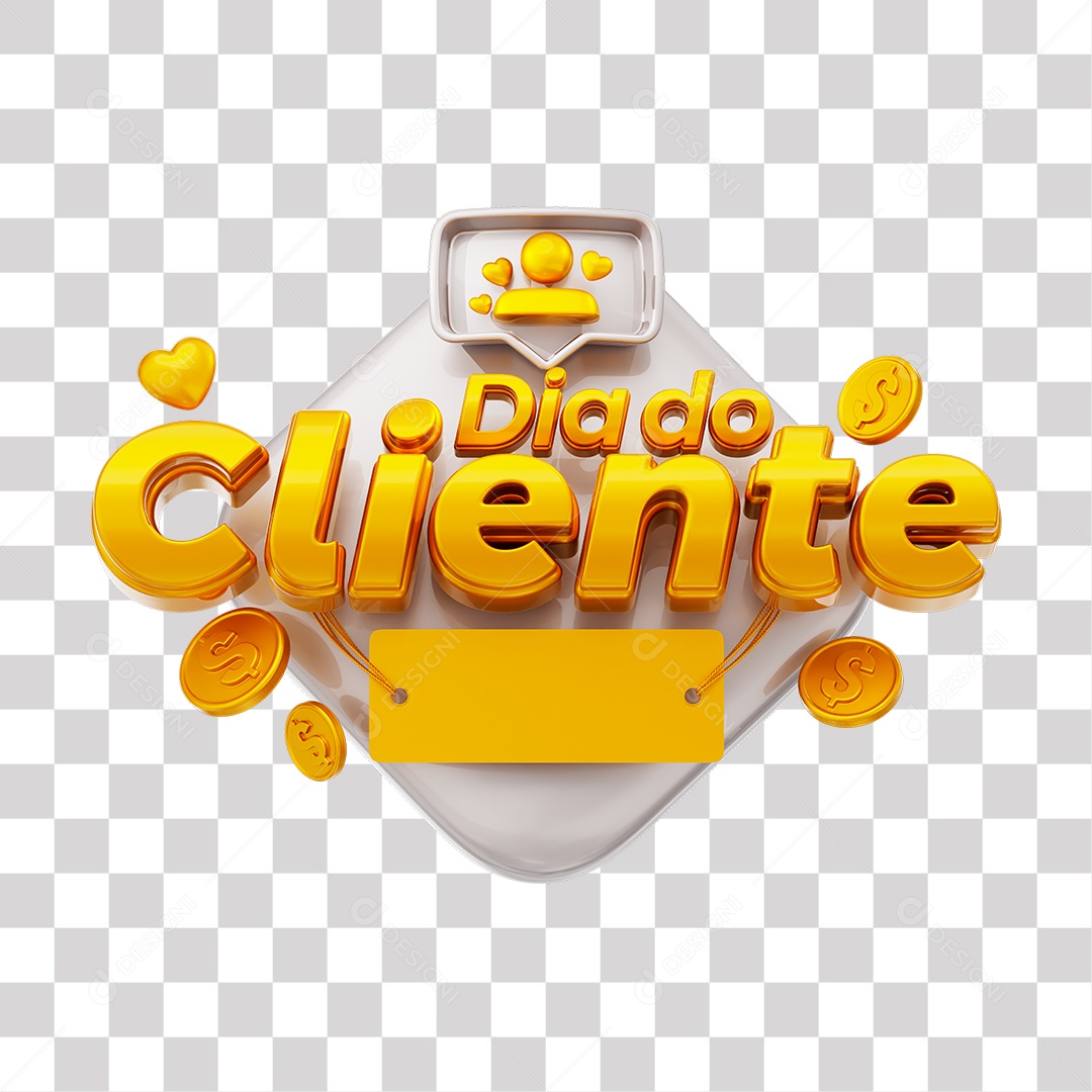 Dia Do Cliente Selo 3D Dourado e Branco para Composição PNG Transparente