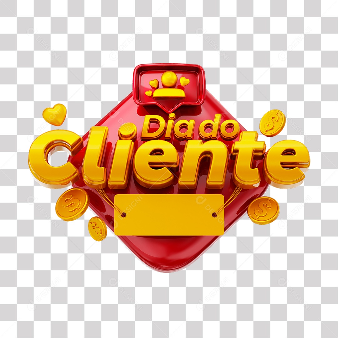 Dia Do Cliente Selo 3D Dourado e Vermelho para Composição PNG Transparente