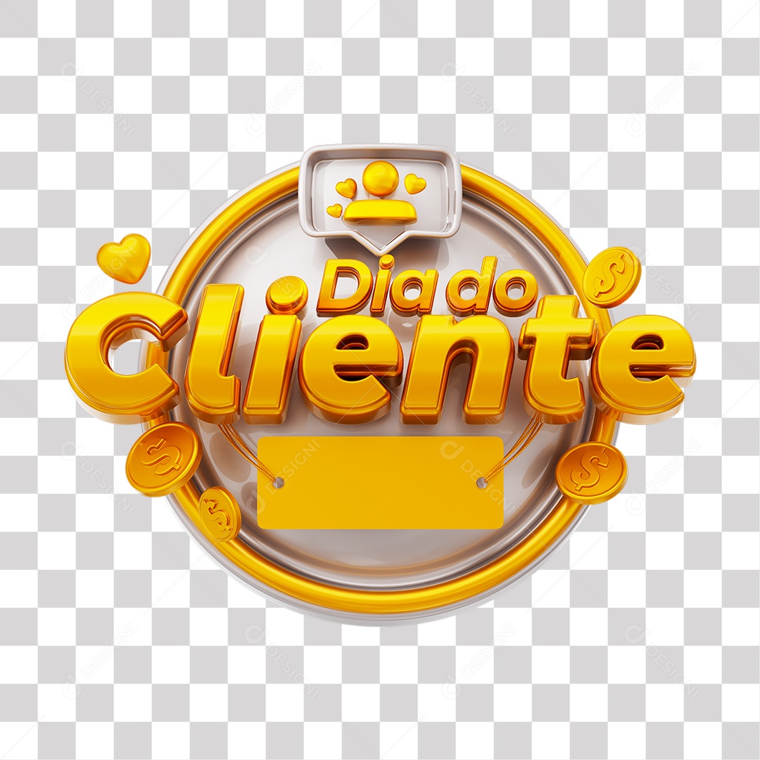 Dia Do Cliente Selo 3D Dourado e Branco para Composição PNG Transparente