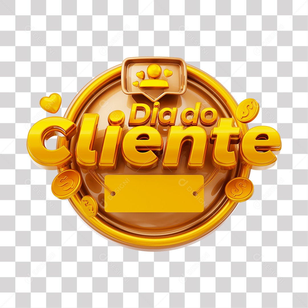 Dia Do Cliente Selo 3D Dourado e Marrom Claro para Composição PNG Transparente