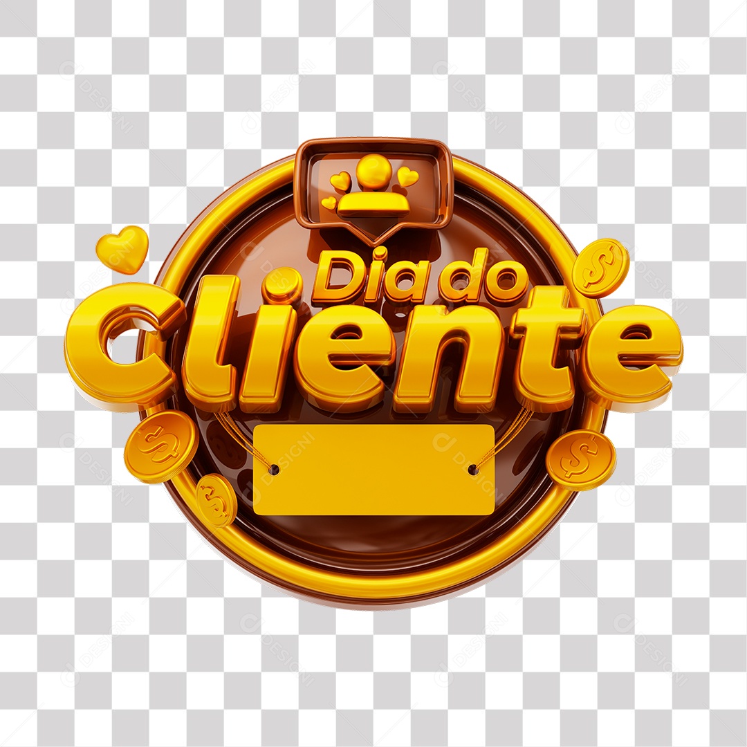 Dia Do Cliente Selo 3D Dourado e Marrom para Composição PNG Transparente
