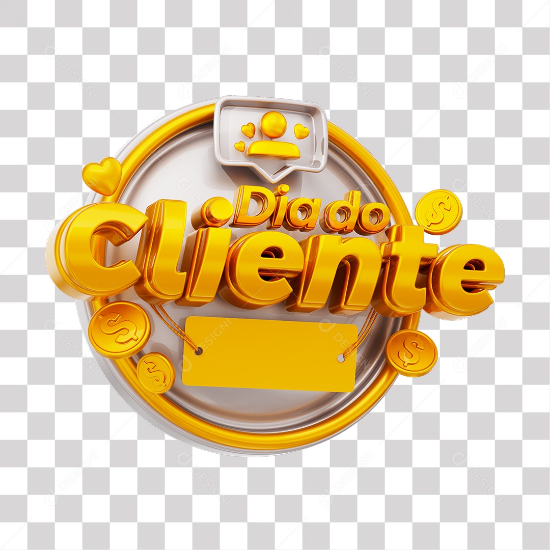 Dia Do Cliente Selo 3D Dourado e Branco para Composição PNG Transparente