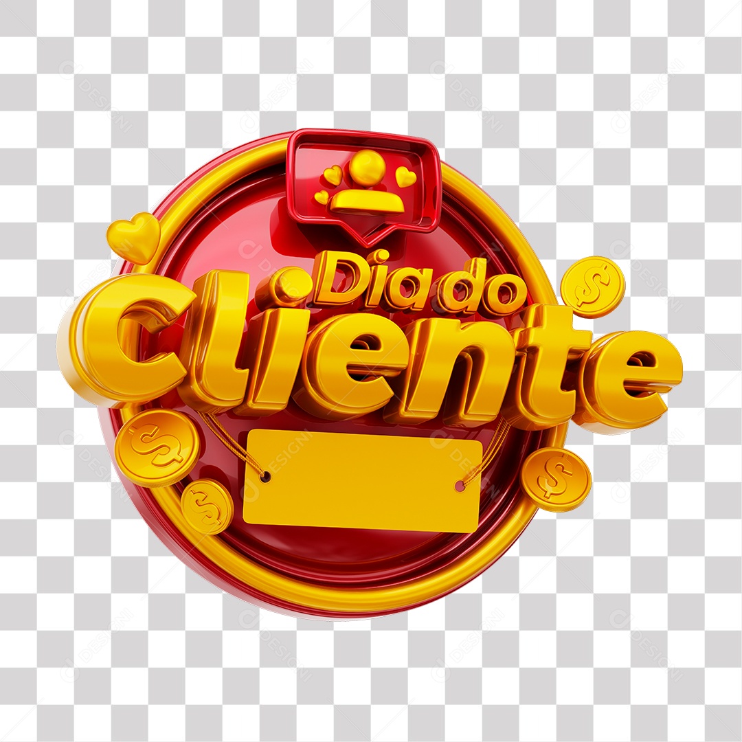 Dia Do Cliente Selo 3D Dourado e Vermelho para Composição PNG Transparente
