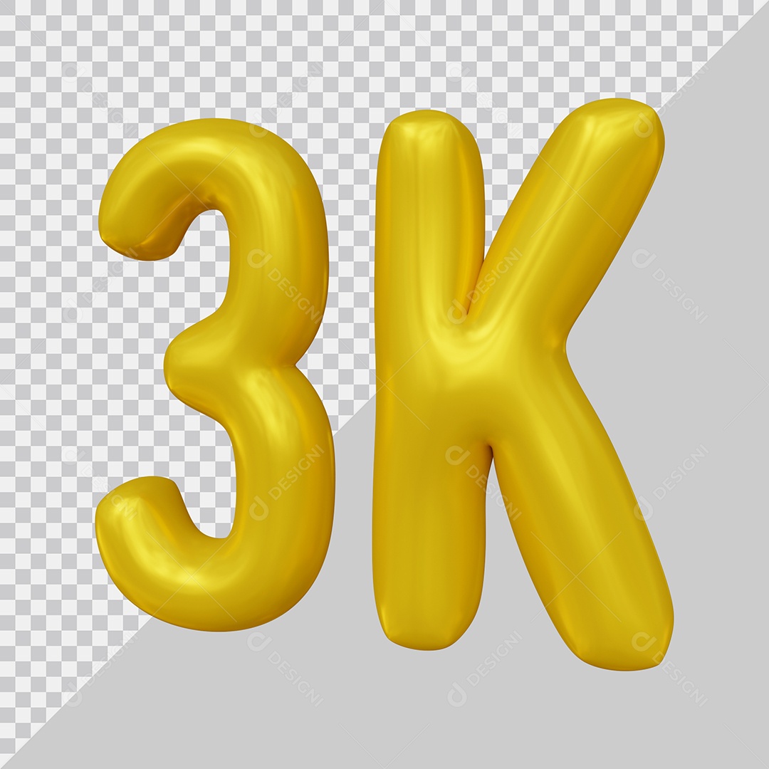 Elemento 3D 3K De Seguidores Dourado Para Composição PSD