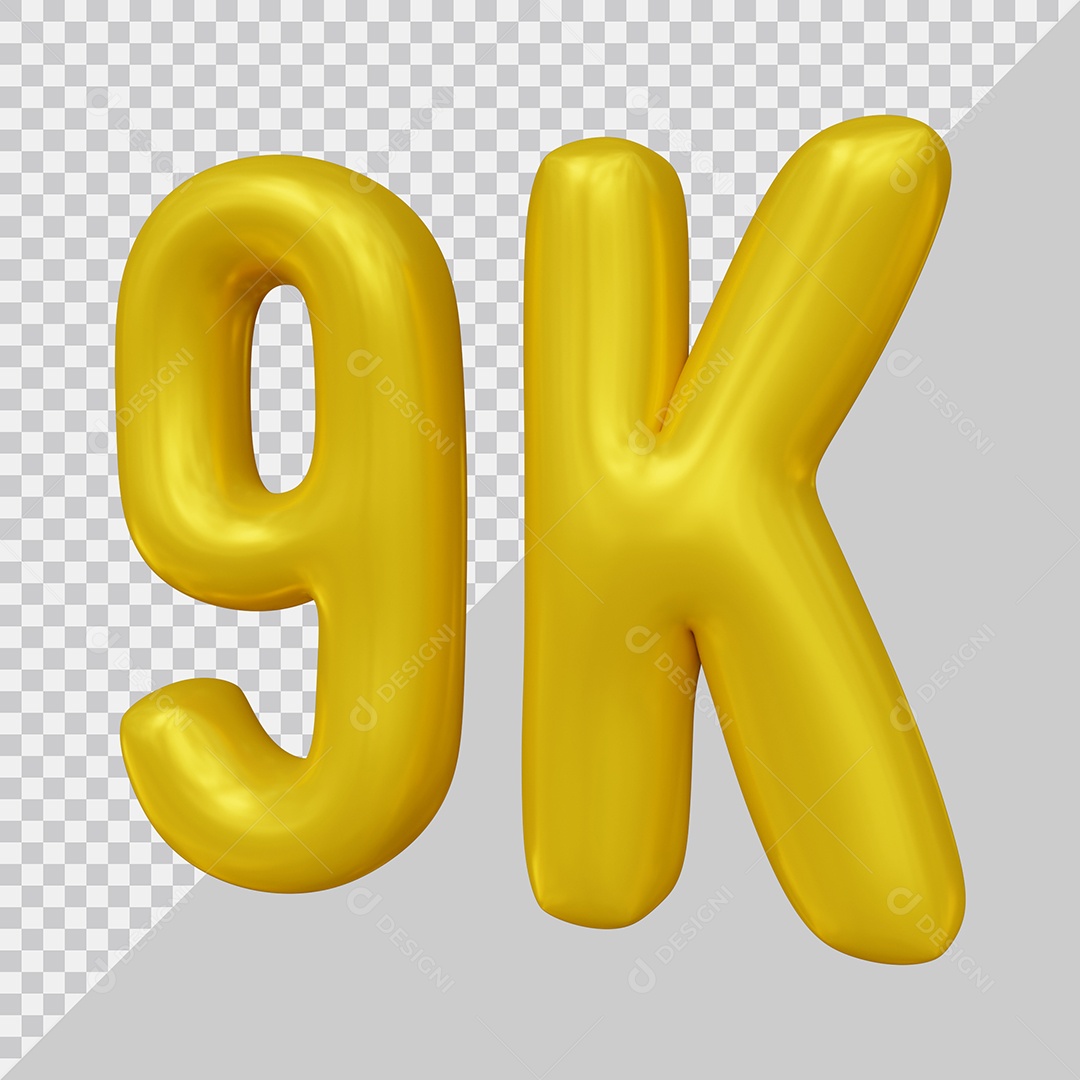 Elemento 3D 9K De Seguidores Dourado Para Composição PSD