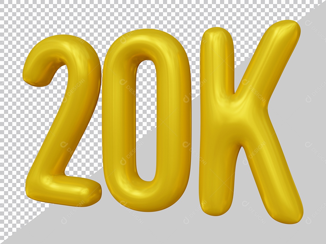 Elemento 3D 20K De Seguidores Dourado Para Composição PSD