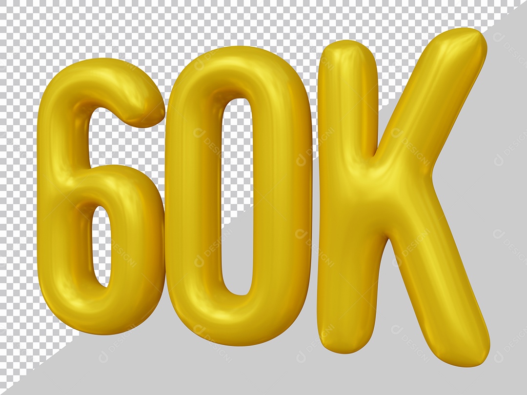 Elemento 3D 60K De Seguidores Dourado Para Composição PSD