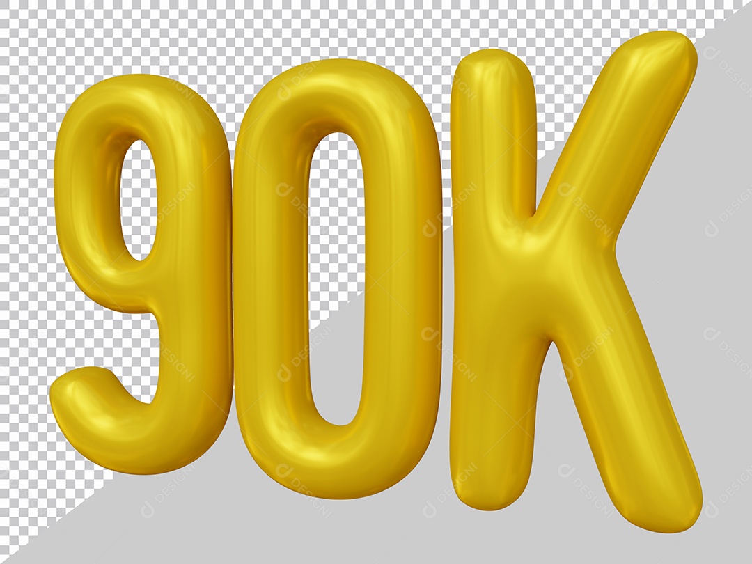 Elemento 3D 90K De Seguidores Dourado Para Composição PSD