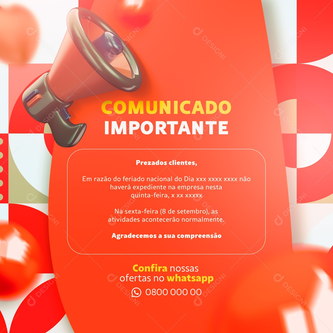 Post Comunicado Aviso Farmácia Drogaria Social Media PSD Editável