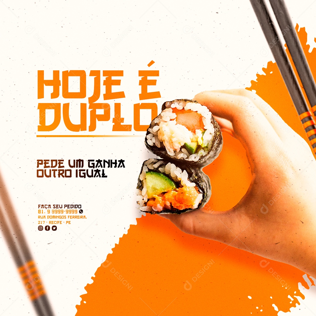 Hoje é Duplo Pede um Ganha outro Igual Comida Japonêsa Social Media PSD Editável