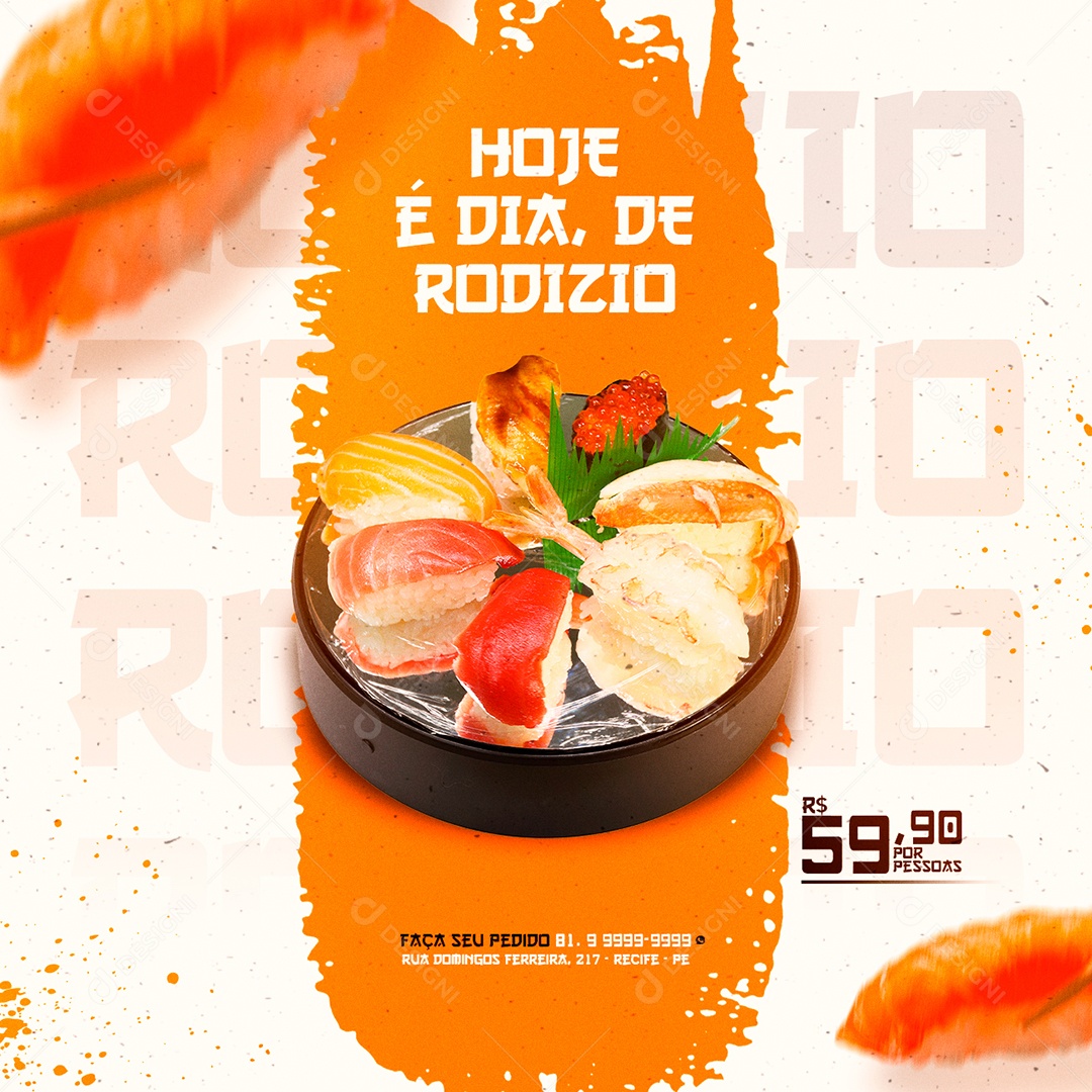 Hoje é Dia de Rodizio Faça seu Pedido Comida Japonêsa Social Media PSD Editável
