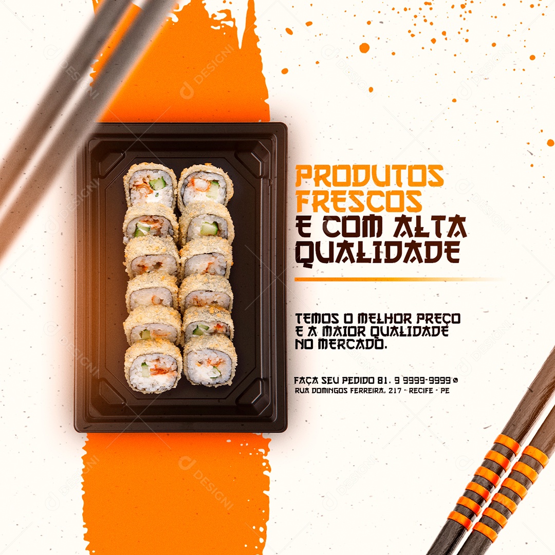 Produtos Frescos e com alta Qualidade Comida Japonêsa Social Media PSD Editável