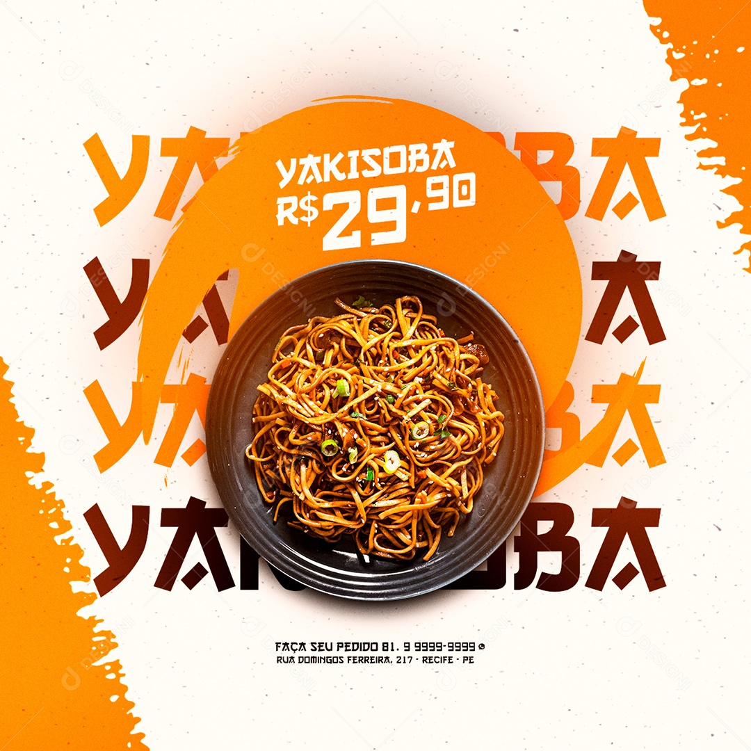 Yakisoba Faça o seu Pedido Comida Japonêsa Social Media PSD Editável