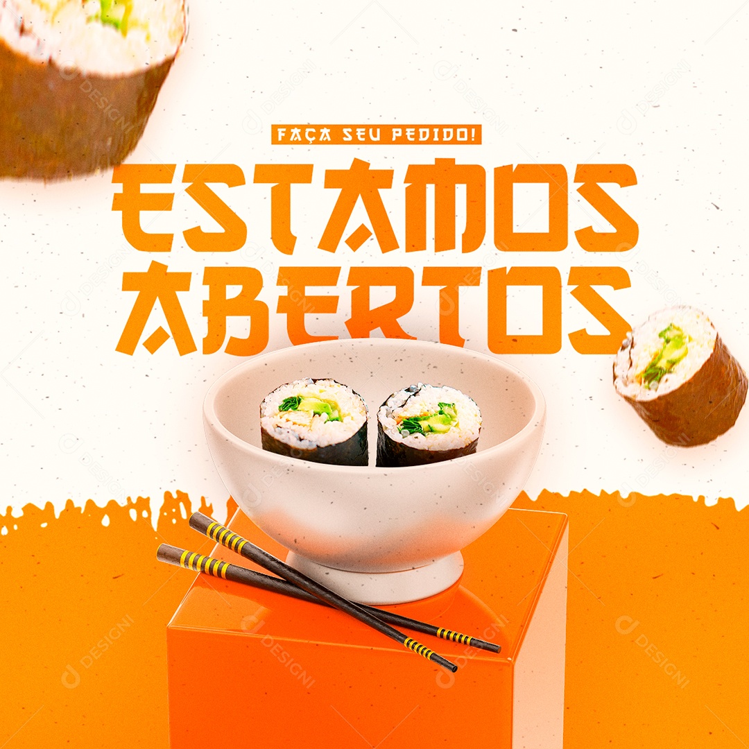 Faça o seu Pedido Estamos Abértos Comida Japonêsa PSD Editável