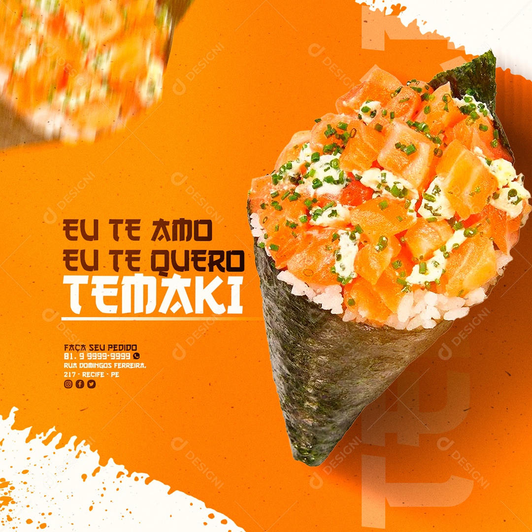 Eu Te Amo eu te Quero Temaki Comida Japonêsa Social Media PSD Editável