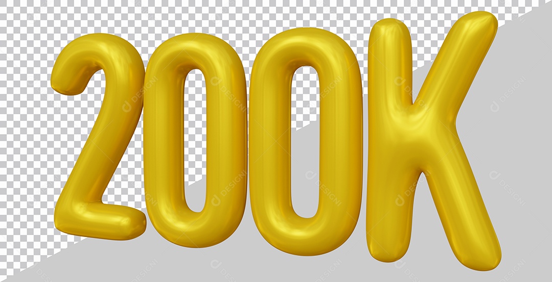 Elemento 3D 200K De Seguidores Dourado Para Composição PSD