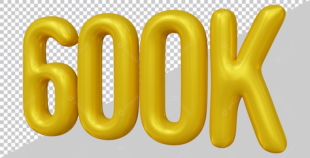Elemento 3D 600K De Seguidores Dourado Para Composição PSD