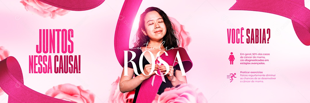 Juntos nessa causa Outubro Rosa Carrossel Social Media PSD Editável