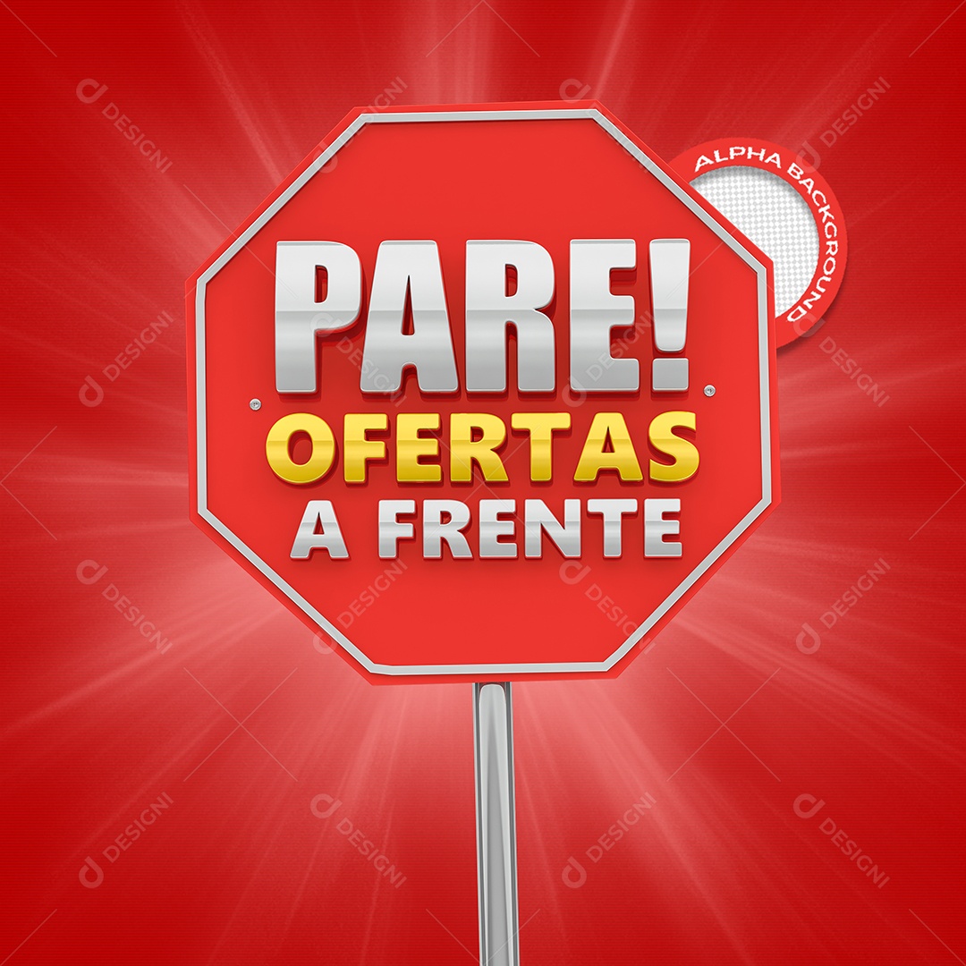 Selo 3D Placa Pare Ofertas a Frente PSD