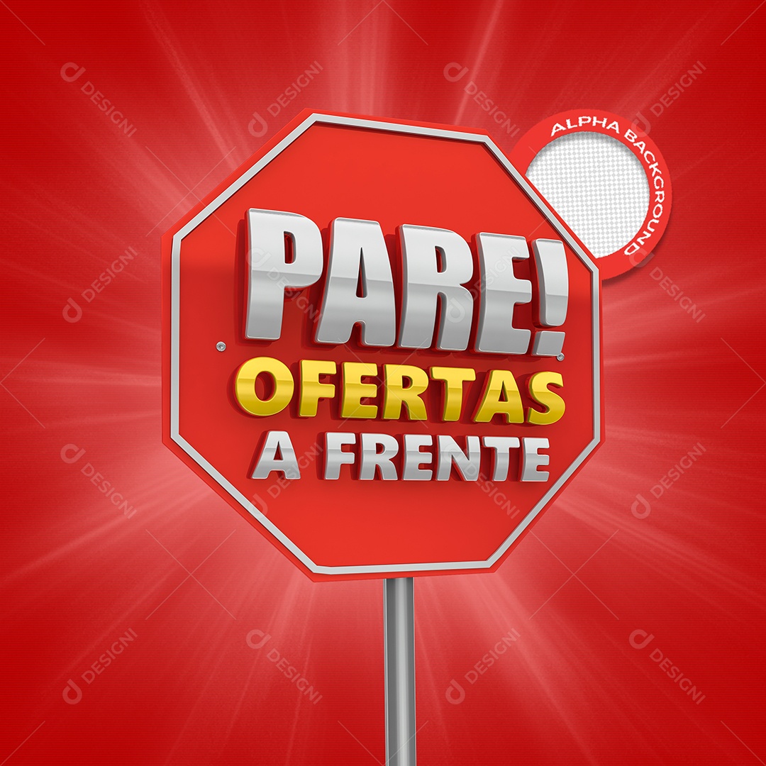 Selo 3D Placa Pare Ofertas a Frente PSD