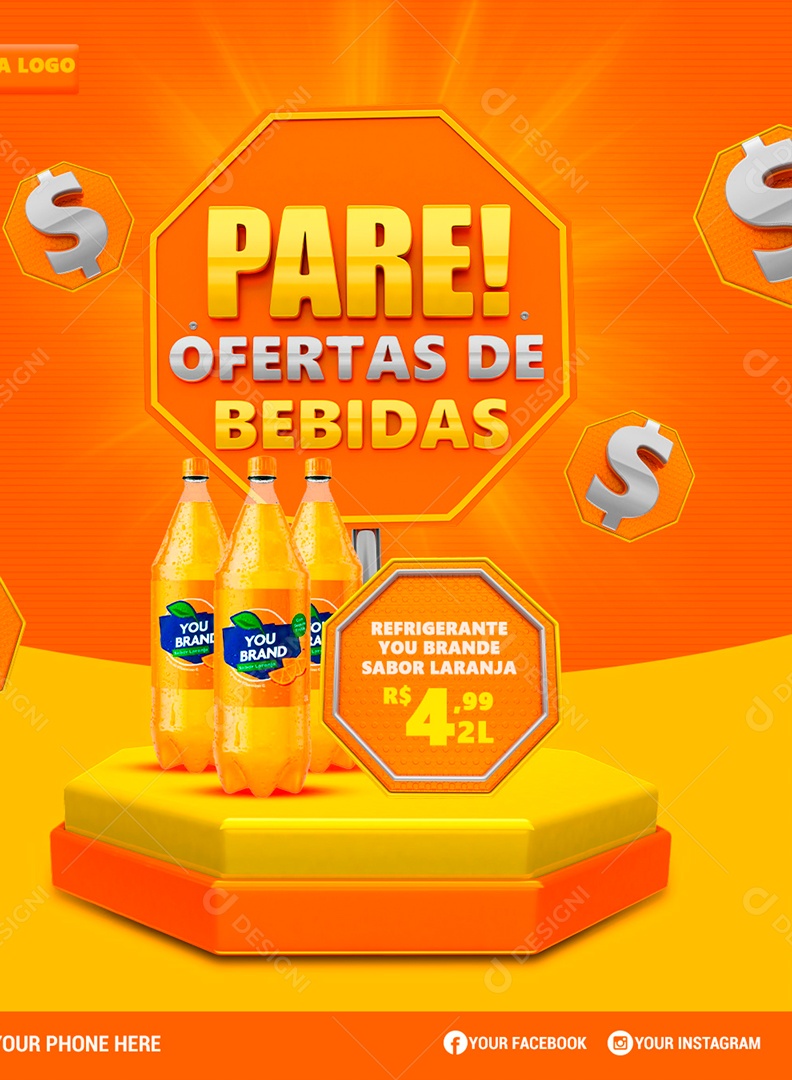 Social Media Pare Ofertas de Bebidas Produtos Supermercados PSD Editável