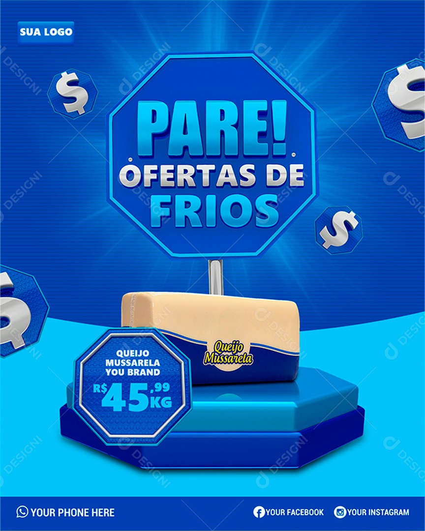 Social Media Supermercado Pare Ofertas de Frios PSD Editável