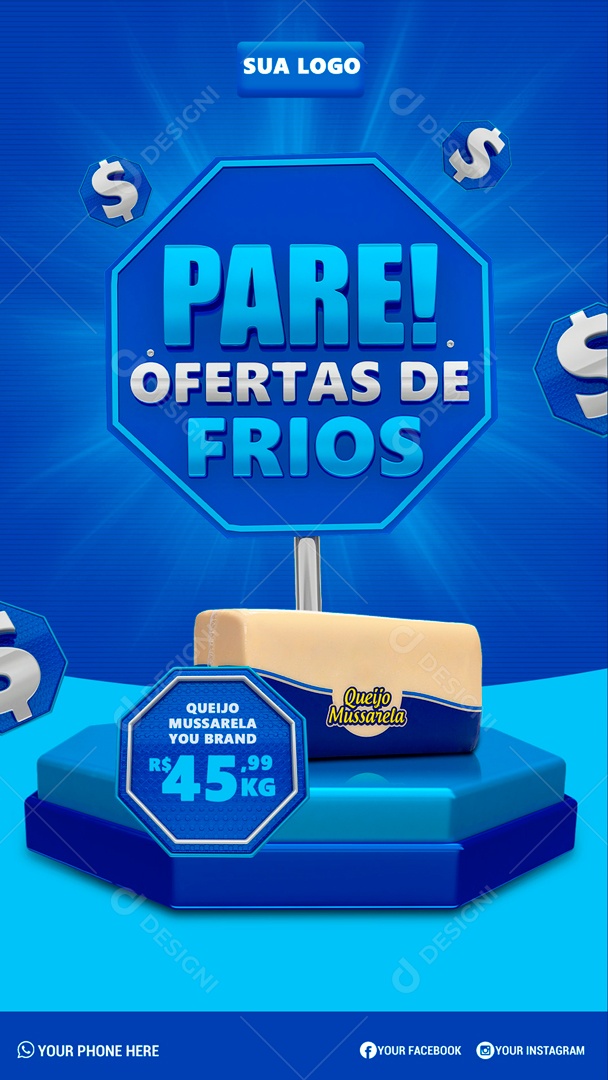 Social Media Supermercado Pare Ofertas de Frios PSD Editável