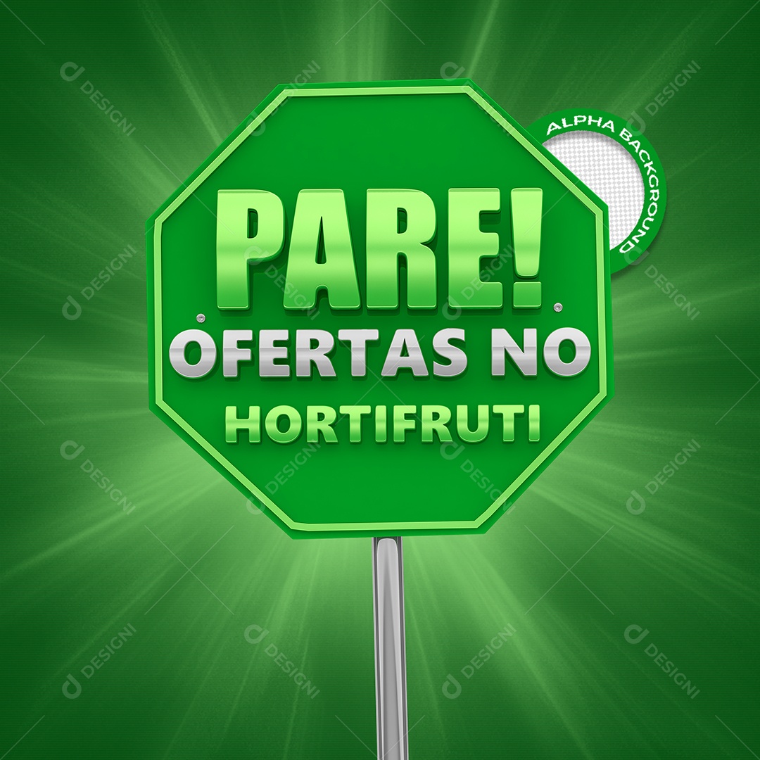 Selo 3D Pare Ofertas no Hortifruti PSD