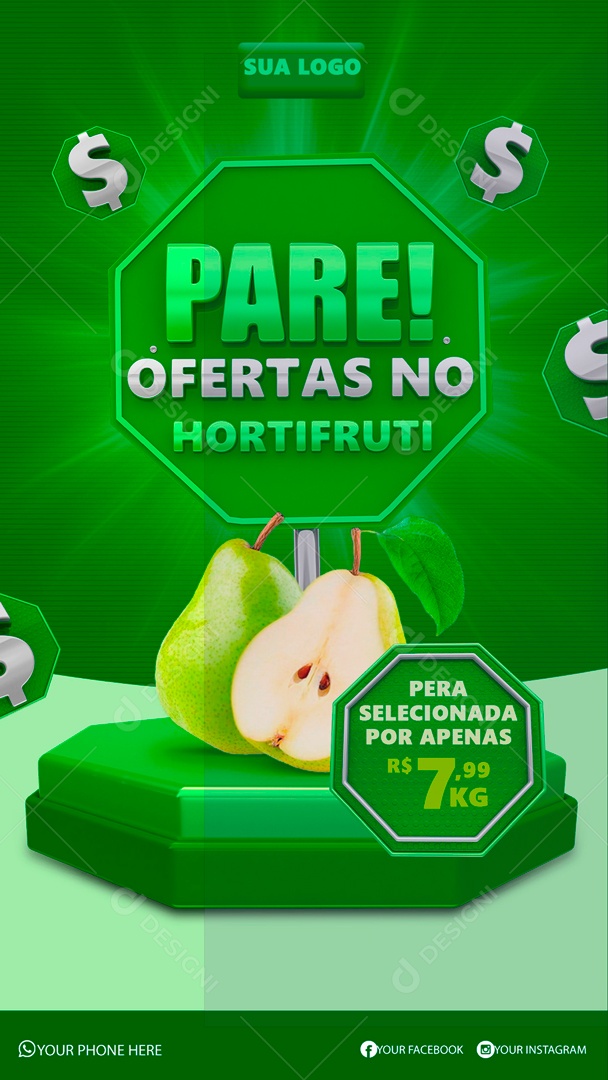 Social Media Pare Ofertas no Hortifruti Frutas e Verduras PSD Editável
