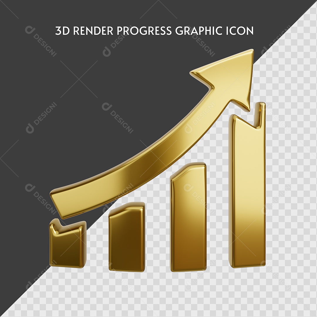 Gráfico de Investimentos Dourada Ícone 3D para Composição PSD