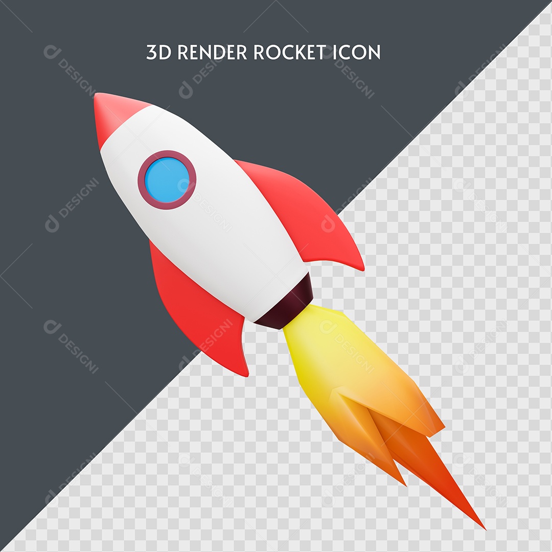 Foguete 3D Rocket Vermelho Elemento para Composição PSD