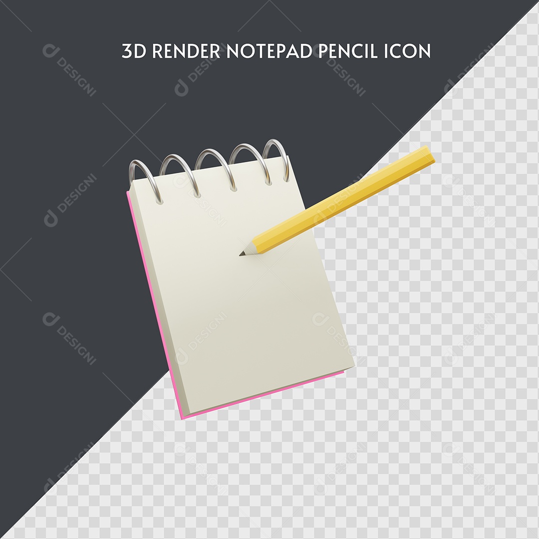 Bloco de Notas e Lápis Elemento 3D para Composição PSD