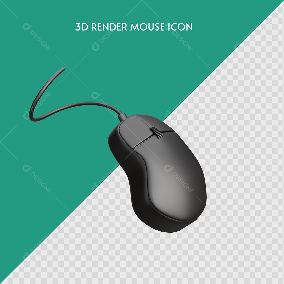 Mouse 3D Preto Ilustração para Composição PSD