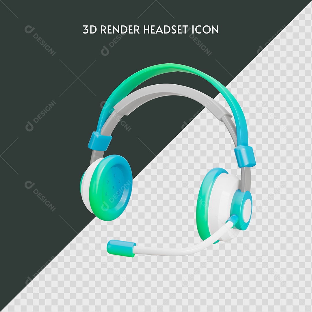 Fone de Ouvido Azul Ilustração 3D para Composição PSD