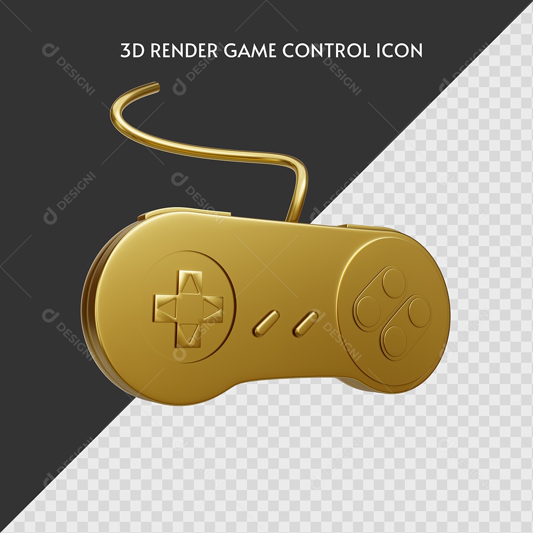Controle de Videogame Dourado Elemento 3D para Composição PSD