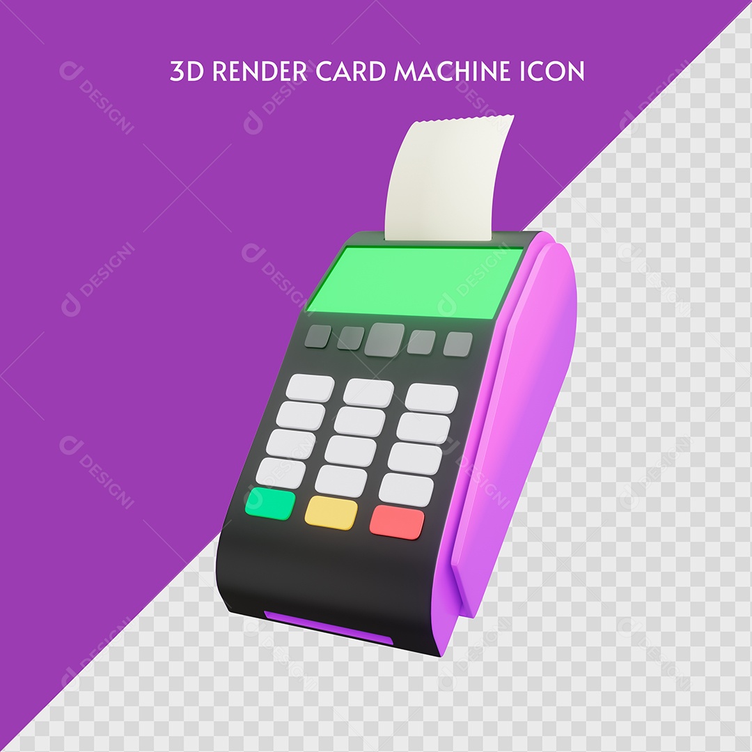 Maquininha de Cartão Roxa Ilustração 3D para Composição PSD