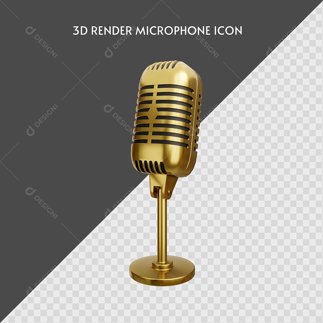 Microfone Ilustração 3D Dourada Para Composição PSD