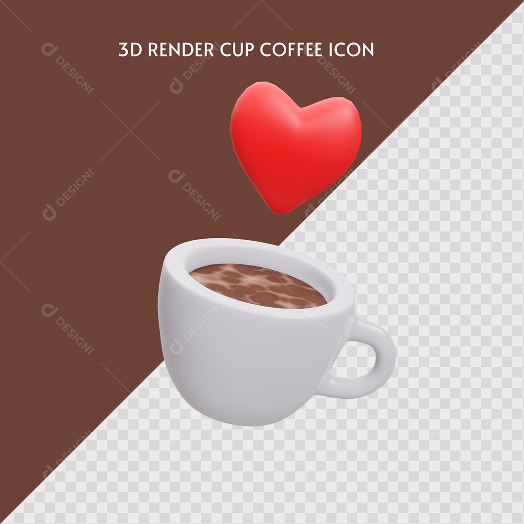 Xícara de Café com Coração Ilustração 3D para Composição PSD