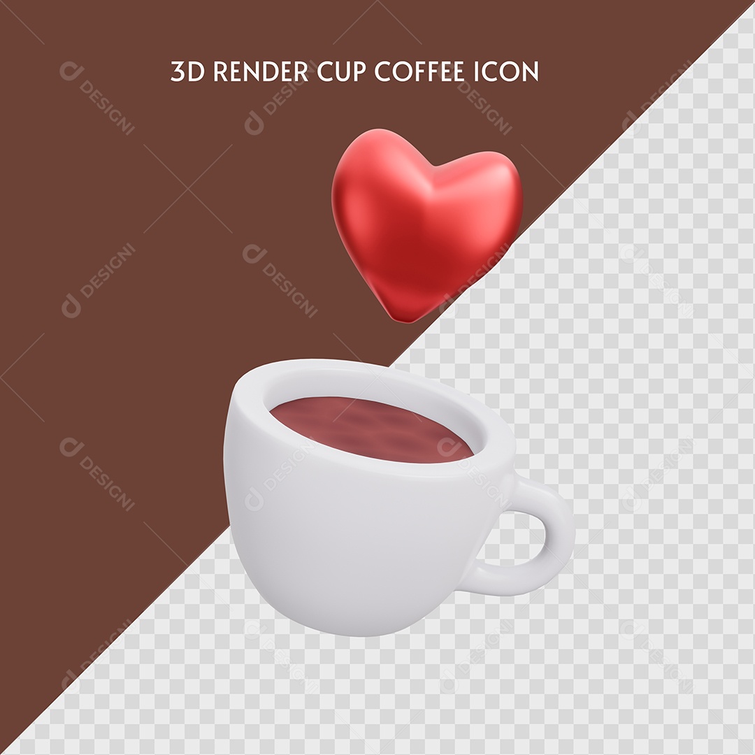 Xícara de Café com Coração Ilustração 3D para Composição PSD