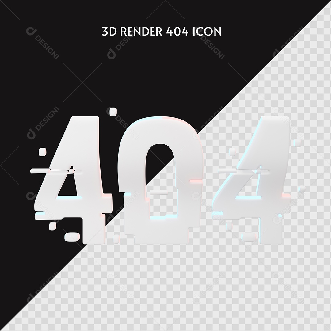 Erro 404 Texto 3D Branco para Composição PSD