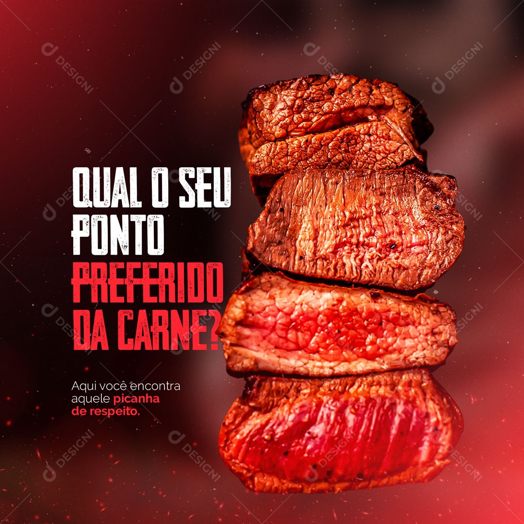 Post Churrascaria Restaurante What's Your Favorite Meat Point? Social Media Editable PSD