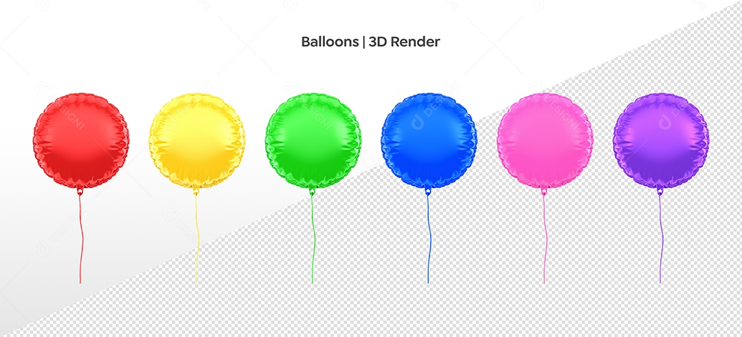 Balloons Red Blue Yellow Green Pink and Purple 3D Element for Compositing PSD