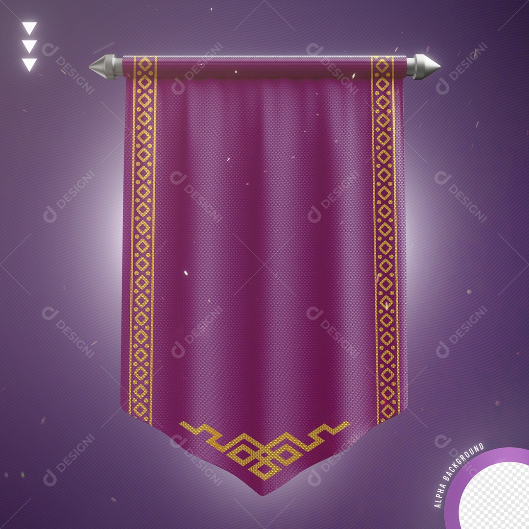 Elemento 3D Para Composição Bandeira Roxo Em Bastão Doura PNG Transparente
