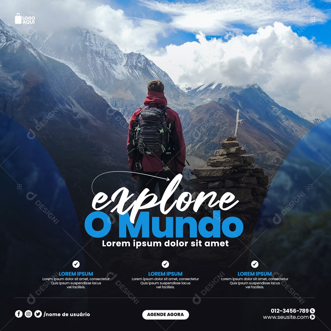 Explore o Mundo Viaje Com A Gente Social Media PSD Editável