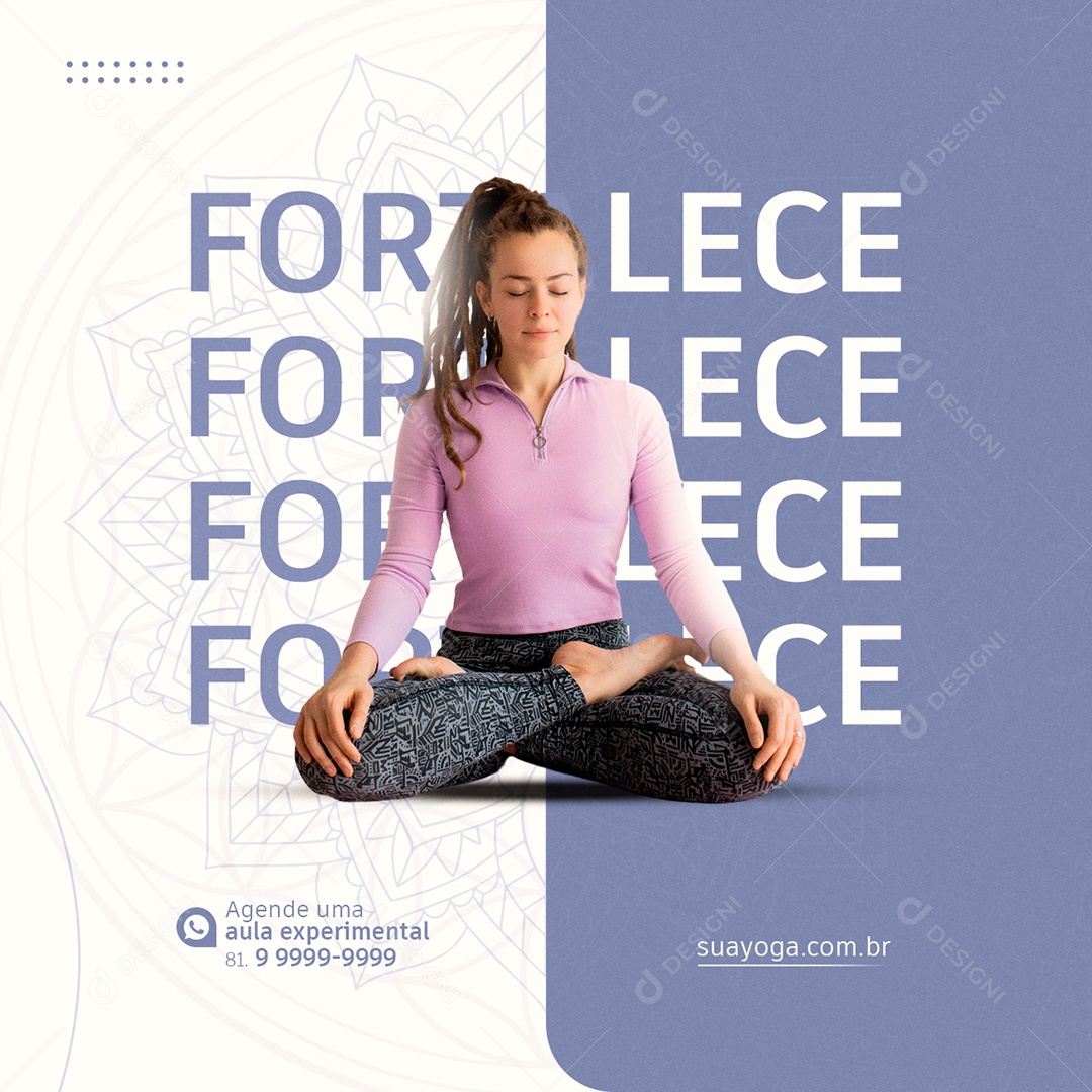 Fortalece Agenda uma aula experimental Yoga Social Media PSD Editável