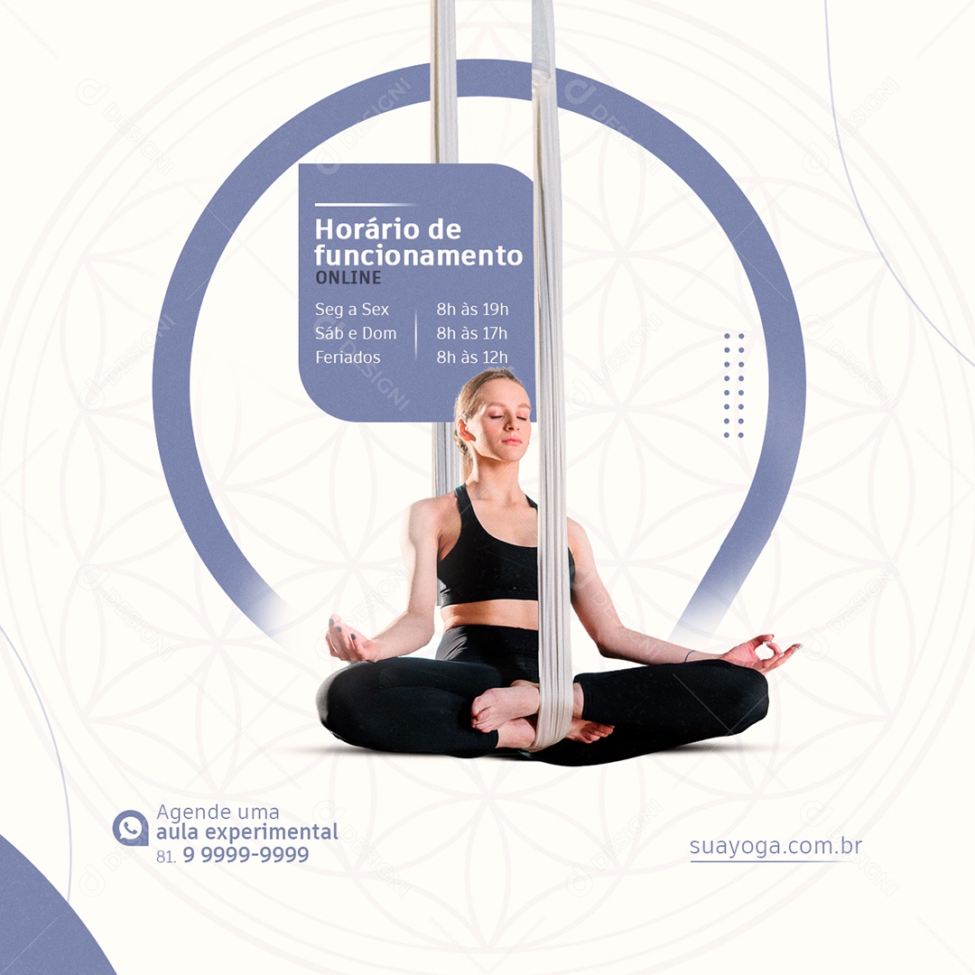 Horário de Funcionamento Yoga Social Media PSD Editável
