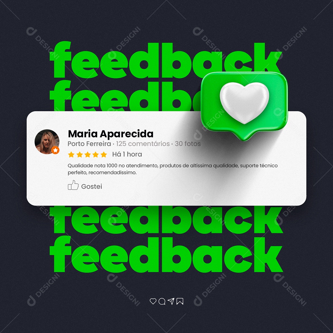 Feedback Qualidade nota 1000 de Atendimento Assistência Técnica Social Media PSD Editável